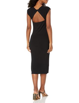 The Drop + Laila Power Shoulder Twist-Back Midi Sweater Dress