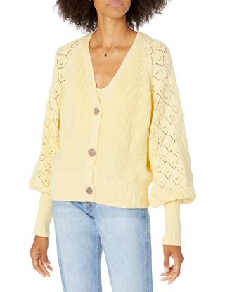 The Drop + Divya Pointelle Full Sleeve Cardigan Sweater