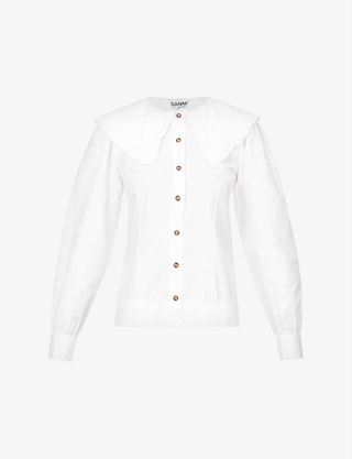 Ganni + Ruffled-Collar Organic Cotton Poplin Shirt