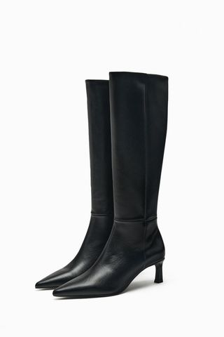 Zara + Leather Heeled Knee Boots