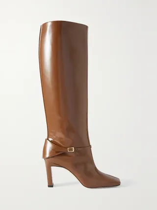 Wandler + Isa Buckled Glossed-Leather Knee Boots