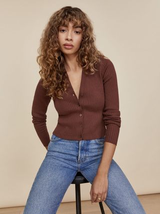 Reformation + Gilda Ribbed V-Neck Cardigan