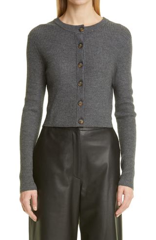 Loulou Studio + Contoy Rib Stretch Wool & Cashmere Crop Cardigan