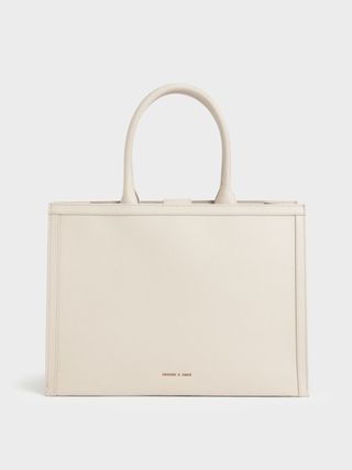 Charles & Keith + Cream Large Double Handle Tote Bag