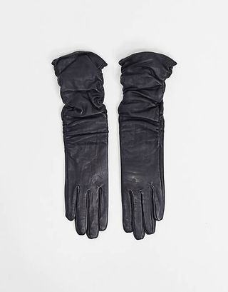 ASOS Design + Leather Touch Screen Long Ruched Gloves