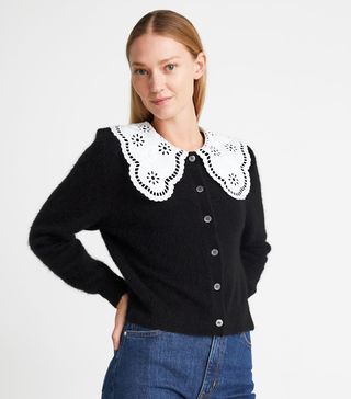& Other Stories + Embroidered Statement Collar Knit Cardigan