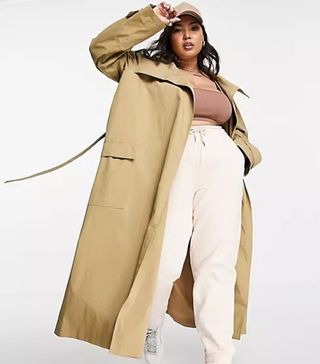 ASOS Design + Collared Luxe Trench Coat in Stone