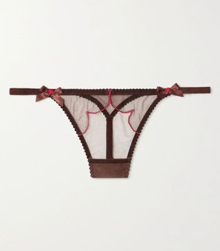 Agent Provocateur + Lorna Bow-Embellished Embroidered Tulle Thong