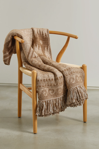 Alanui + Land of Alpacas Fringed Intarsia-Knit Blanket