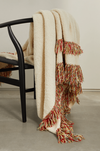 The Elder Statesman + Fringed Bouclé-Knit Cashmere, Alpaca, and Silk-Blend Blanket