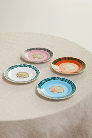 Ginori + + Luke Edward Hall Il Viaggio di Nettuno Set of Four Gold-Plated Porcelain Plates