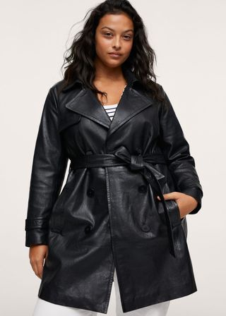 Mango + Double-Breasted Leather Coat