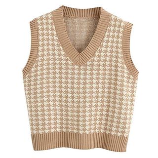 Sdencin + Houndstooth Pattern Knit Sweater Vest