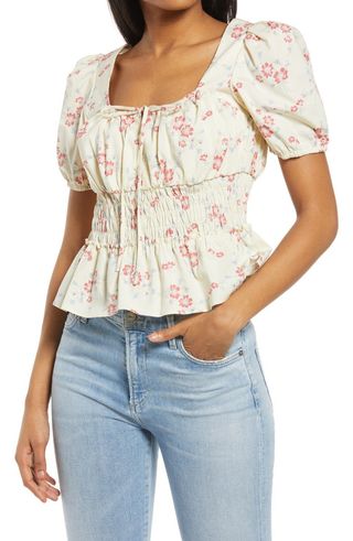 WAYF + Lucian Floral Smocked Waist Top
