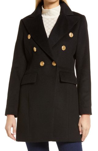 Sam Edelman + Double Breasted Wool Blend Military Coat