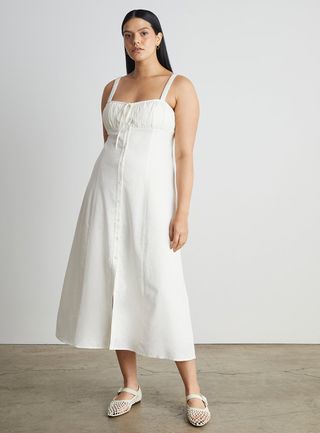 Who What Wear Collection + Cristina Spaghetti Strap Button-Front Dress in White