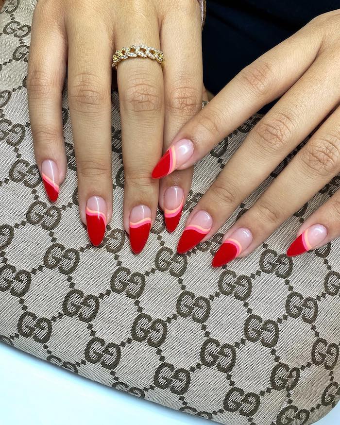 27+ French Manicure with Color Line : Pink & Red Tips