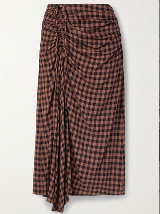A.L.C + Orly Ruched Checked Crepe Midi Skirt