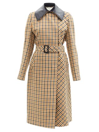 Wales Bonner + Leather Collar Checked Wool-Blend Coat