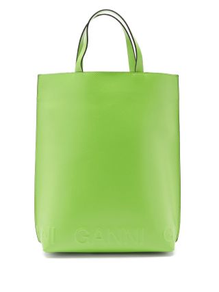 Ganni + Logo-Embossed Recycled-Leather Tote Bag