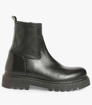 Kin + Perel Leather Chunky Sole Stretch Ankle Boots, Black