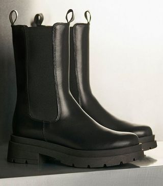 Karen Millen + Mid Calf Leather Chelsea Boot