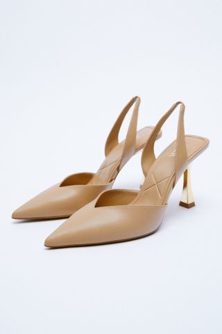 Zara + Metallic Slingback High Heeled Shoes