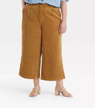 Who What Wear x Target + High-Rise Wide-Leg Corduroy Pants in Brown