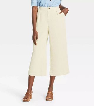 Who What Wear x Target + High-Rise Wide-Leg Corduroy Pants in Cream