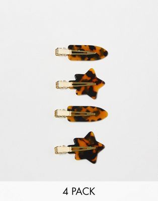 My Accessories + London Hair Clip 4 Pack in Tortoiseshell