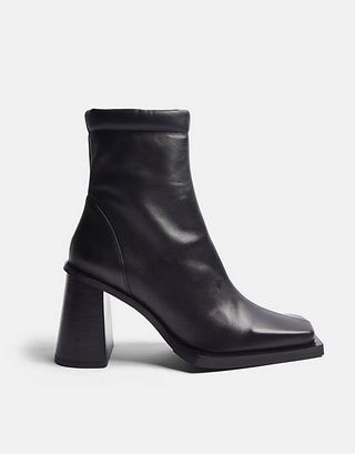 Topshop + Square Toe Boots in Black