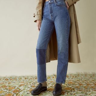 Reformation + Cynthia Patch High Rise Straight Jeans