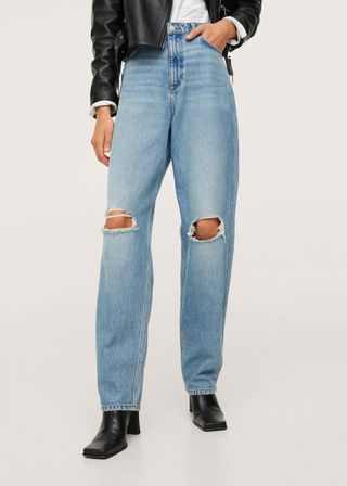 Mango + Straight-Fit Decorative Rips Jeans