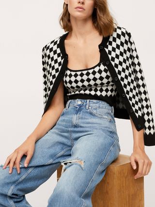 Mango + Check Knitted Top