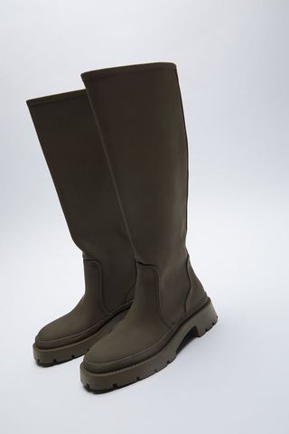 Zara + Rubberised Flat Boots