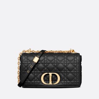 Dior + Medium Dior Caro Bag in Black Supple Cannage Calfskin