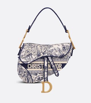 Dior + Saddle Bag in blue Toile de Jouy Embroidery