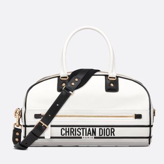 Dior + Medium Dior Vibe Zip Bowling Bag in White Smooth Calfskin