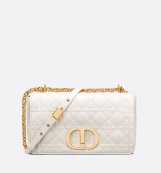 Dior + Medium Dior Caro Bag in Ivory Supple Cannage Calfskin