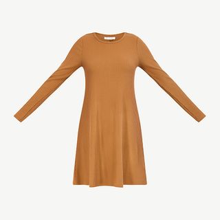 Free Assembly + Ribbed Swing Dress With Long Sleeves