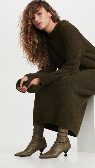 Tibi + Alpaca Sweater Slit Cuff Easy Dress
