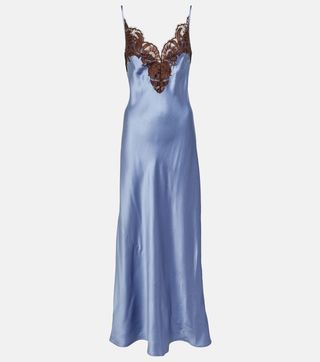 SIR + Lace-Trimmed Silk Maxi Dress
