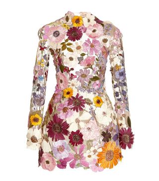 Oscar de la Renta + Floral-Embroidered Tulle Mini Dress