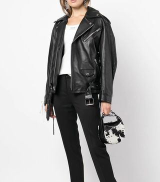 Monse + Lace-Up Detail Leather Biker Jacket