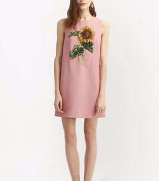 Oscar de la Renta + Sunflower-Embroidered Shift Mini Dress