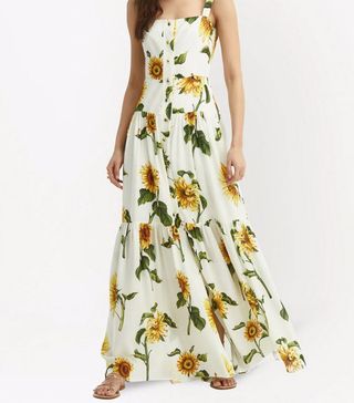 Oscar de la Renta + Sunflower-Print Silk Maxi Dress