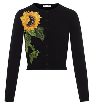 Oscar de la Renta + Sunflower Embroidered Wool Cardigan