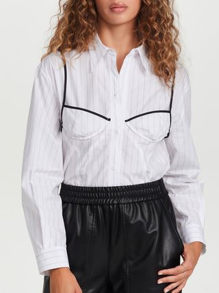 Pushbutton + White Bra Detail Back String Shirt