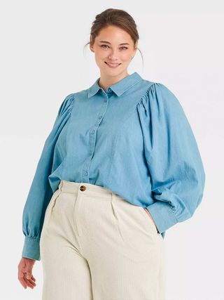 Who What Wear x Target + Ruffle Long Sleeve Button-Down Shirt