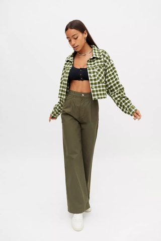 BDG + Claire Cropped Flannel Shirt Jacket